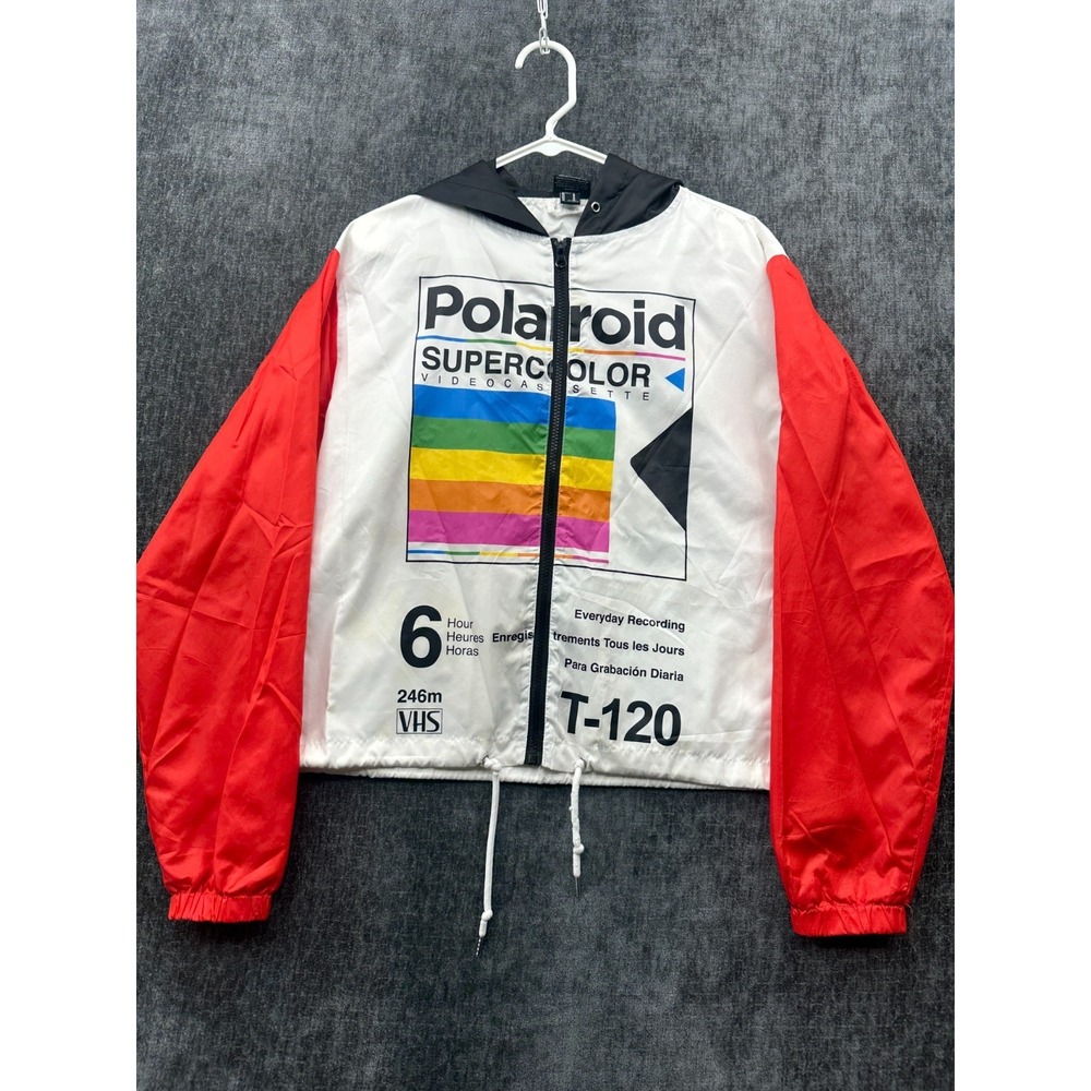 Polaroid Windbreaker Jacket Men Medium Multicolor Supercolor Hooded Drawcord Hem